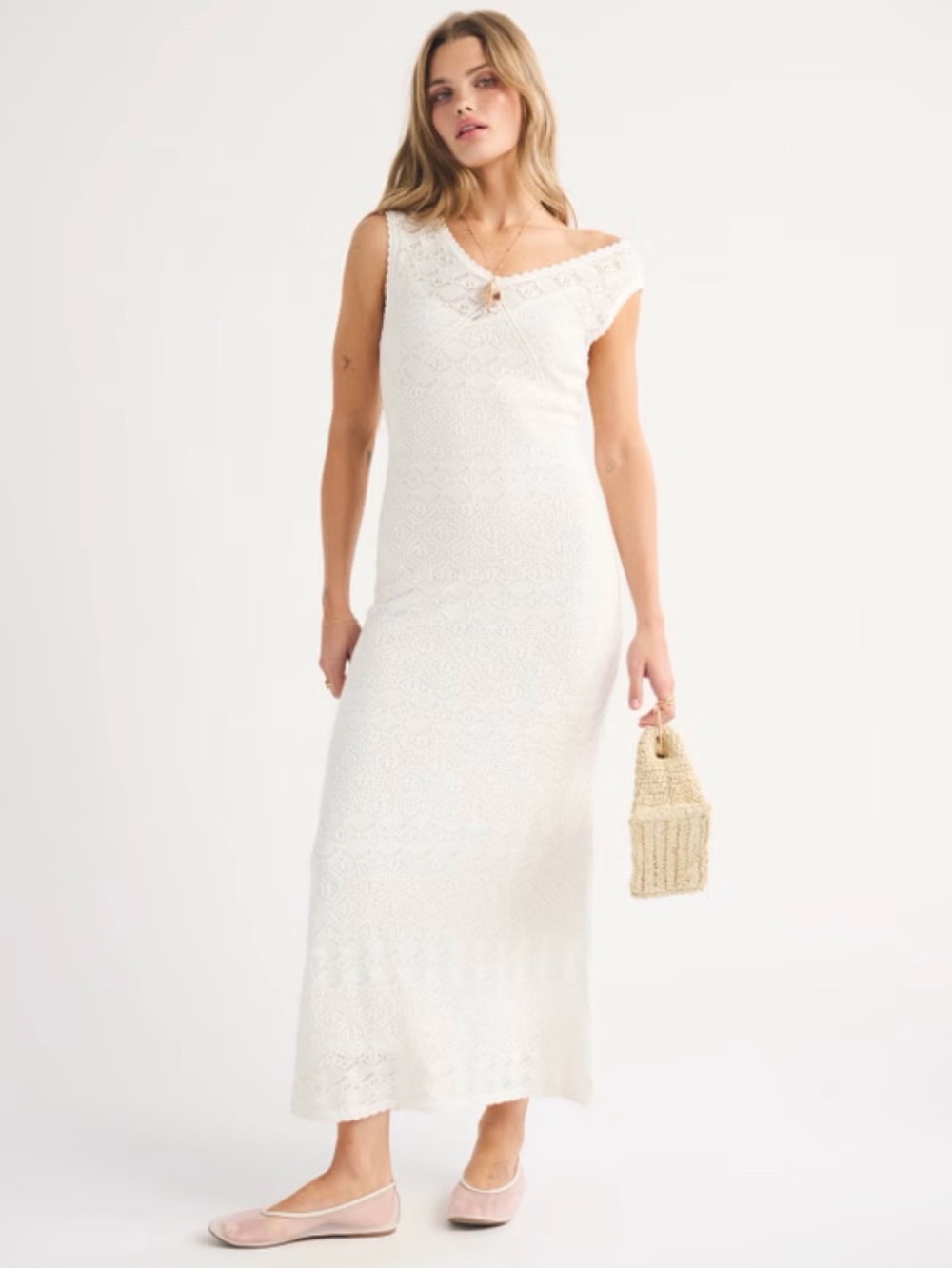 Abercrombie & Fitch Pointelle Maxi Dress – White – Large